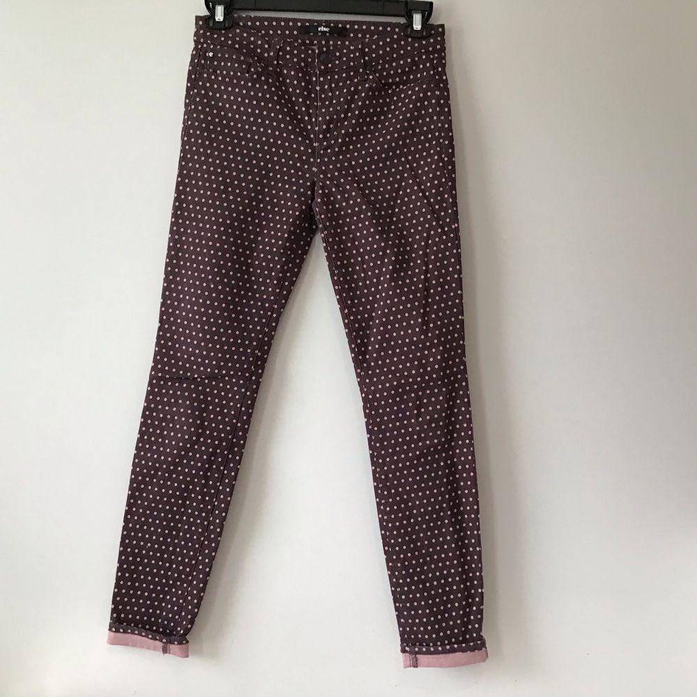 Else Jeans 29 Skinny Brown Pink Dots EUC